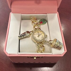 Juicy Couture Gold-Tone Charm Bracelet Watch with Enamel Accent
